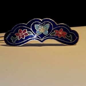 Estate Hair Clip Cloisonne Blue and Red Micromosaic